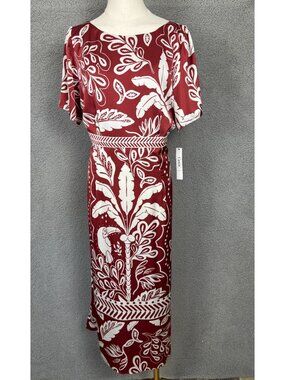Maggy London Women'sTropical Print Midi Dress 16 V-Back Short Sleeves Multi NWTs